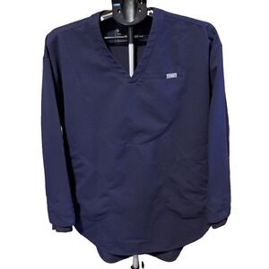 FIGS Halle Womens S Navy Blue Tech V-Neck Tunic Scrub Top Long Sleeve Stretch